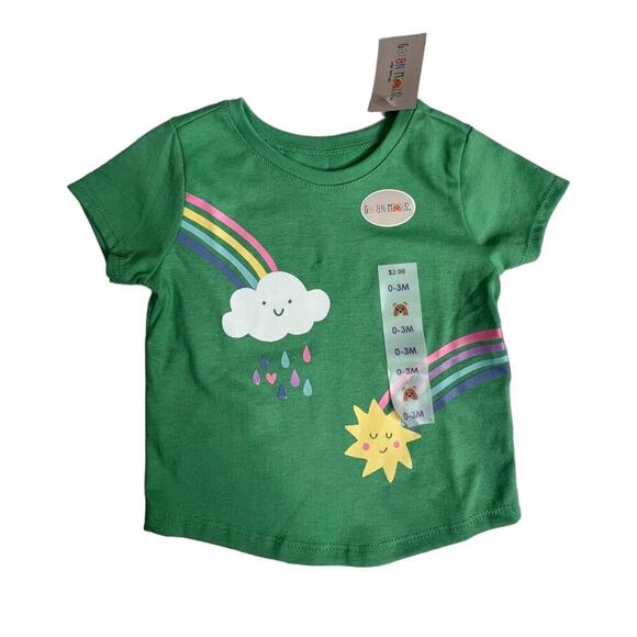 Garanimals Size 0 - 3 Months Baby Girls 2pcs Denim shorts shirt Rainbow Sun Set - Picture 2 of 10